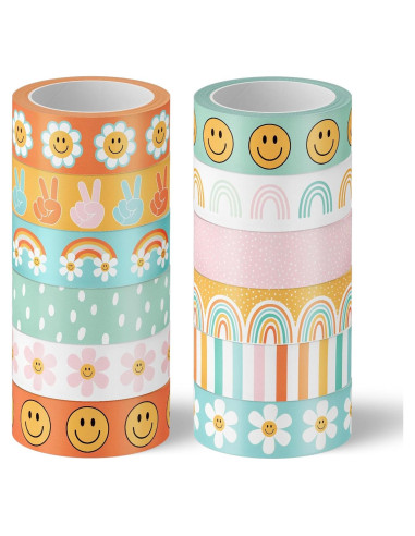 12 Rollos Cinta Washi Boho Groovy 5m x 1.5cm Decorativa