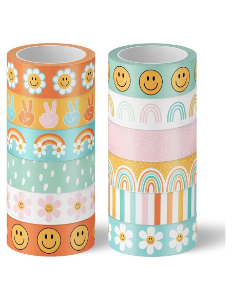 12 Rollos Cinta Washi Boho Groovy 5m x 1.5cm Decorativa