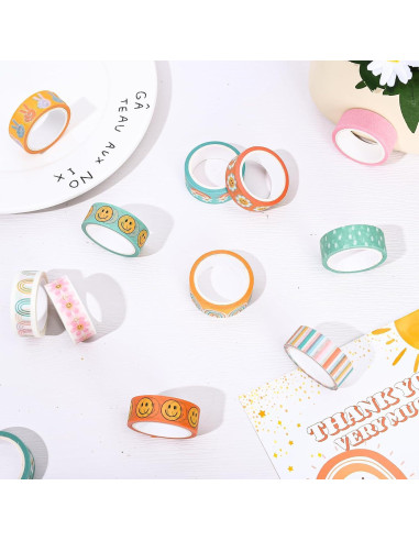 12 Rollos Cinta Washi Boho Groovy 5m x 1.5cm Decorativa