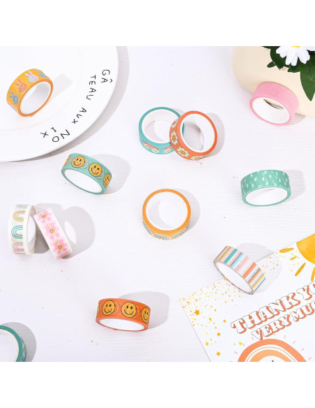 12 Rollos Cinta Washi Boho Groovy 5m x 1.5cm Decorativa