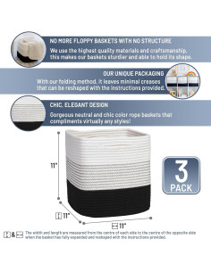 Cestas de Almacenamiento NaturalCozy 28x28x28 cm Paquete de 3 2