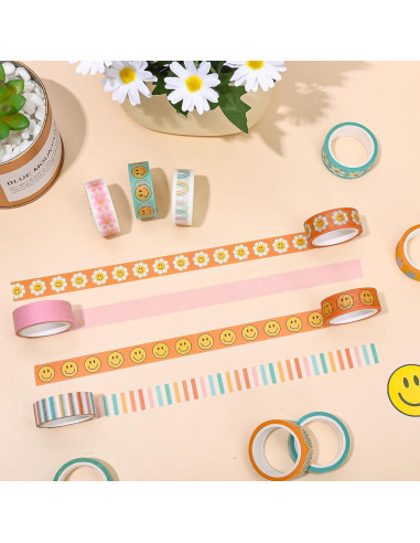 12 Rollos Cinta Washi Boho Groovy 5m x 1.5cm Decorativa