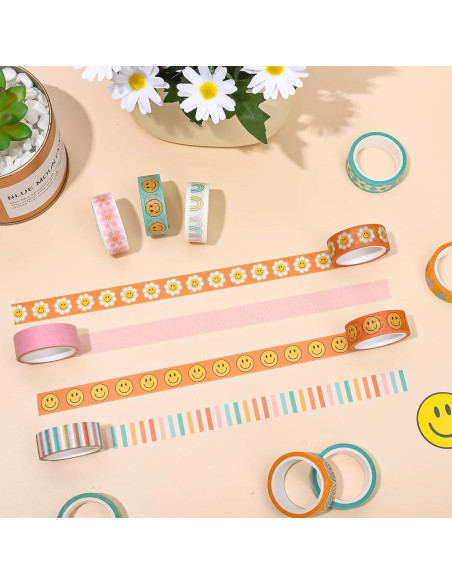 12 Rollos Cinta Washi Boho Groovy 5m x 1.5cm Decorativa