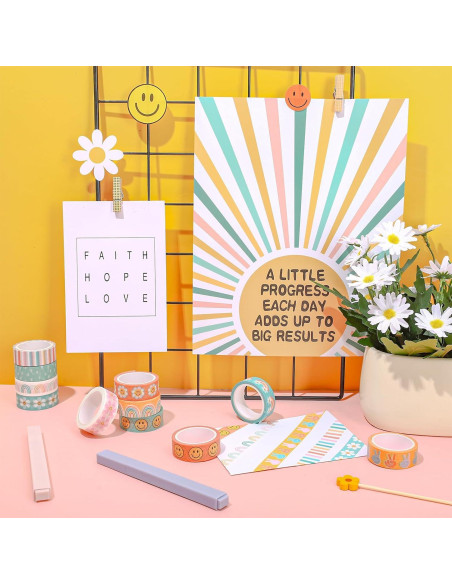 12 Rollos Cinta Washi Boho Groovy 5m x 1.5cm Decorativa