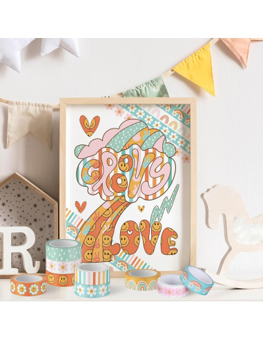 12 Rollos Cinta Washi Boho Groovy 5m x 1.5cm Decorativa