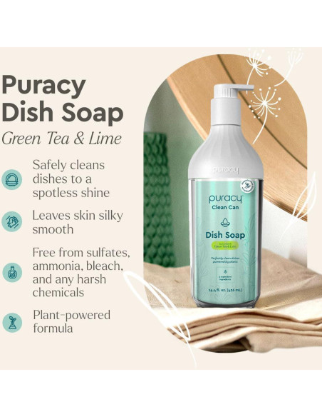 Jabón para Platos Natural Puracy 425 ml Té Verde y Lima