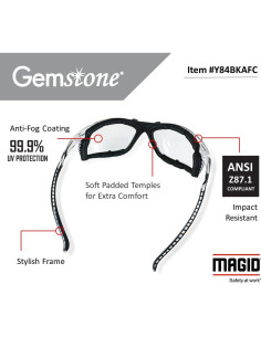 Gafas de Seguridad MAGID Gemstone Onyx con Forro de Espuma 2
