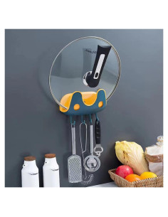 Organizador de tapas de ollas SOLBUM montado en pared con ganchos