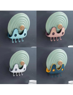 Organizador de tapas de ollas SOLBUM montado en pared con ganchos 2