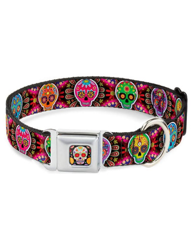 Collar de Perro Buckle-Down Seis Calaveras Multicolor 22.86-38.1 cm