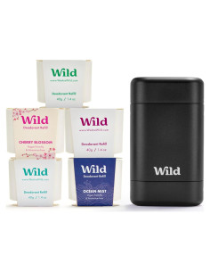 Desodorante Recargable Wild - Kit Inicio Estuche Negro 5 Aromas