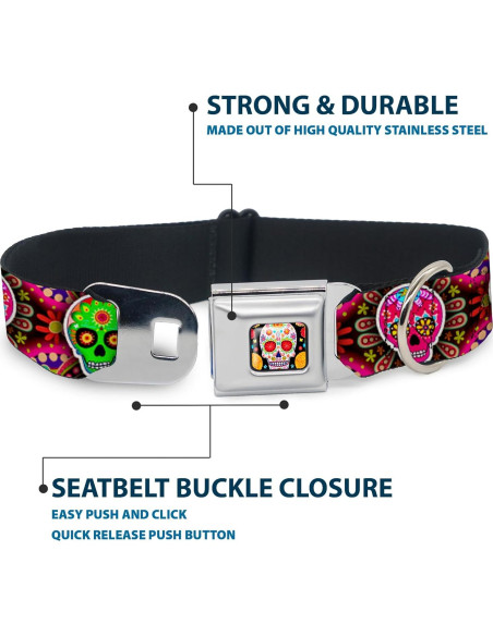 Collar de Perro Buckle-Down Seis Calaveras Multicolor 22.86-38.1 cm