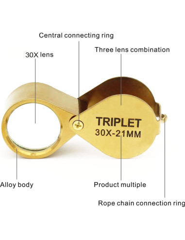 Lupa de bolsillo 30X QiCheng&LYS dorada para joyería y antigüedades