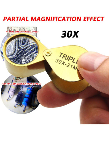 Lupa de bolsillo 30X QiCheng&LYS dorada para joyería y antigüedades