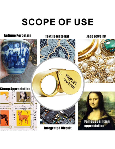 Lupa de bolsillo 30X QiCheng&LYS dorada para joyería y antigüedades