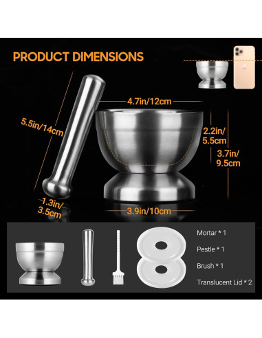 Mortero y Maja de Acero Inoxidable Tera 350ml - Sin Desorden