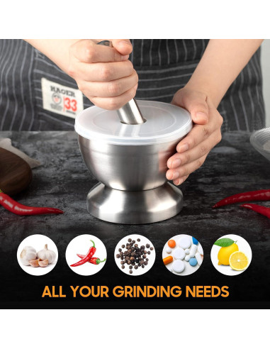 Mortero y Maja de Acero Inoxidable Tera 350ml - Sin Desorden