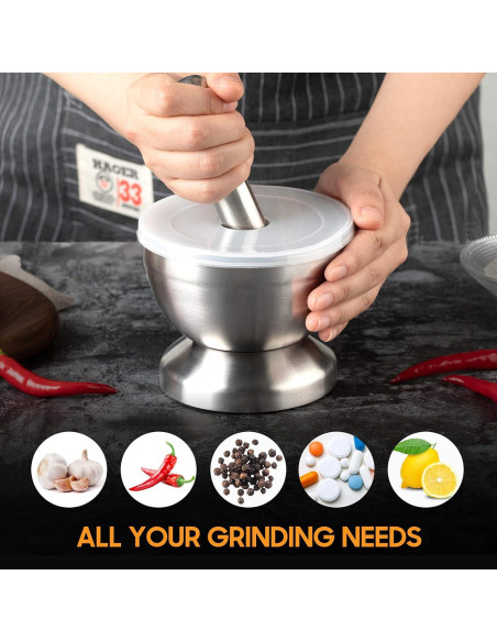 Mortero y Maja de Acero Inoxidable Tera 350ml - Sin Desorden