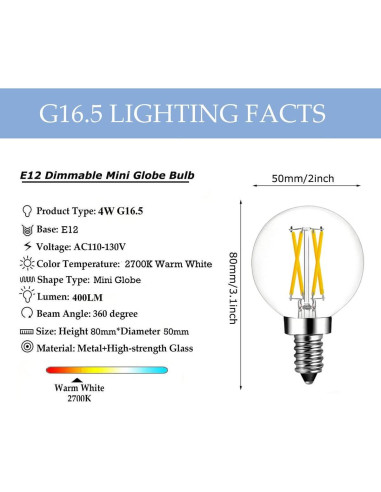 Bombillas LED E12 Dimmable 4W 2700K Candelabro Paquete de 5