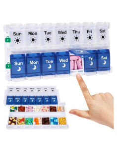 Organizador Semanal de Pastillas Shintop AM PM 7 Días Azul y Blanco