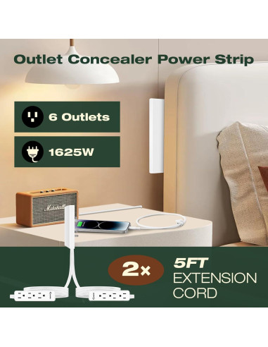 Cable de Extensión Plano Saker Doble 5 pies 6 Salidas 1625W