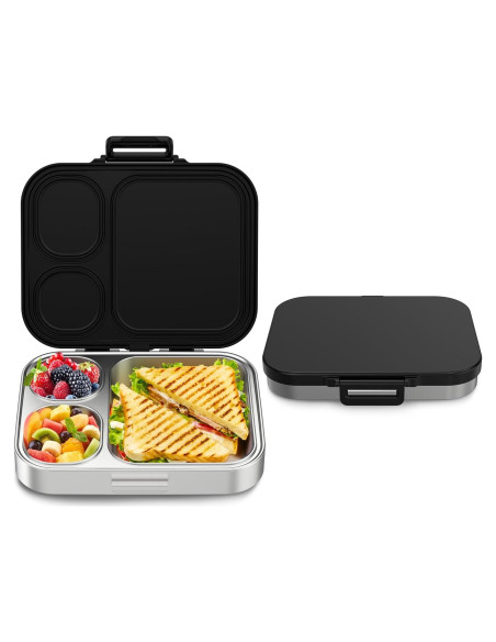 Caja Bento de Acero Inoxidable Howeemo 3 Compartimentos Negra