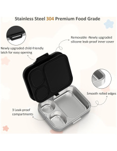 Caja Bento de Acero Inoxidable Howeemo 3 Compartimentos Negra 2