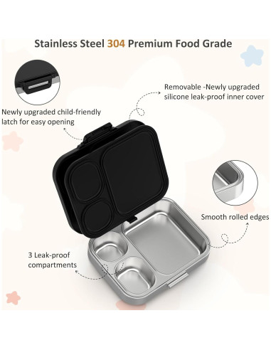Caja Bento de Acero Inoxidable Howeemo 3 Compartimentos Negra