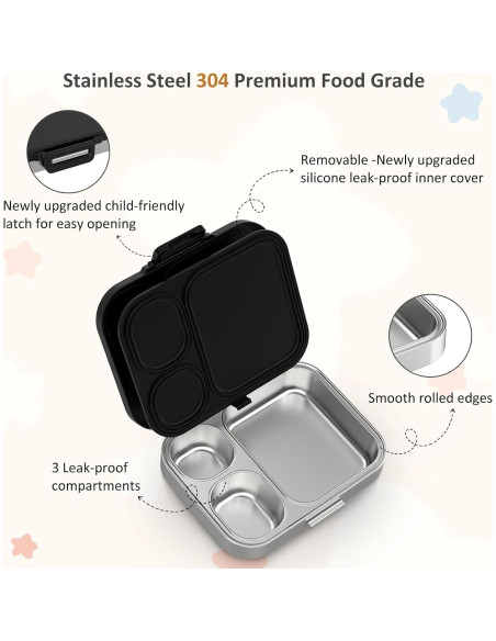 Caja Bento de Acero Inoxidable Howeemo 3 Compartimentos Negra