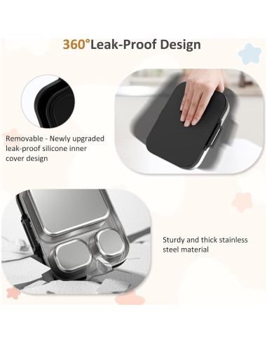 Caja Bento de Acero Inoxidable Howeemo 3 Compartimentos Negra