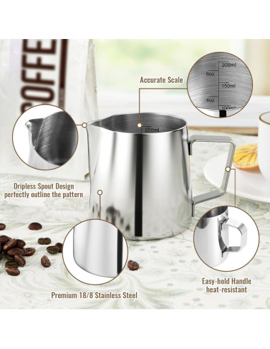 Jarra Espumadora de Leche HULISEN 200ml Acero Inoxidable