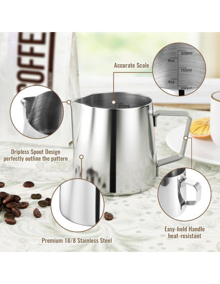 Jarra Espumadora de Leche HULISEN 200ml Acero Inoxidable