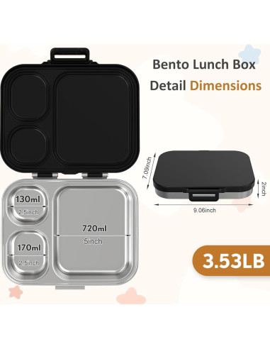 Caja Bento de Acero Inoxidable Howeemo 3 Compartimentos Negra