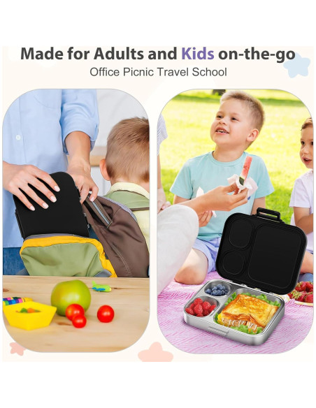 Caja Bento de Acero Inoxidable Howeemo 3 Compartimentos Negra