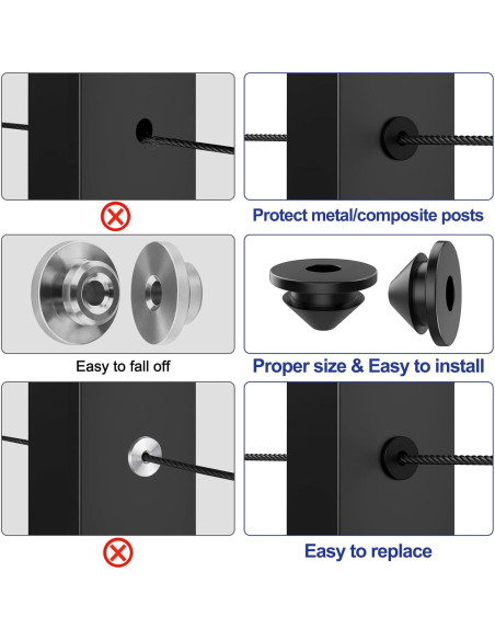 Grommets de Goma BLIKA para Barandillas de Cable - 50 Piezas