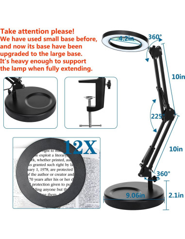Lámpara de Aumento LED HITTI 12X con Lente de Vidrio 4.2"