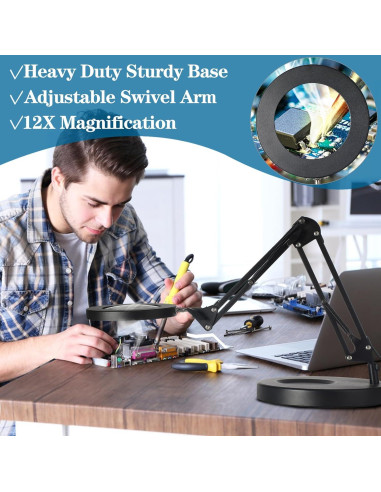 Lámpara de Aumento LED HITTI 12X con Lente de Vidrio 4.2"