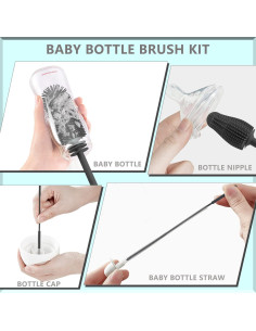 Juego de Cepillos de Silicona WQSS AOEIU para Botellas y Pajitas 2