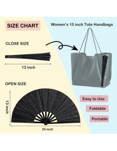 Abanico Plegable Grande 33 cm Brillo Negro para Danza y Fiesta 2