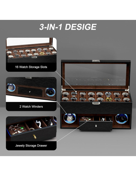 Estuche Cargador de Relojes DUKWIN 16 Ranuras Negro