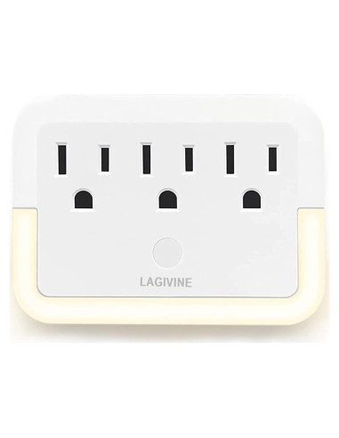 Adaptador de Enchufe con Luz Nocturna HGEU - 3 Salidas, Blanco