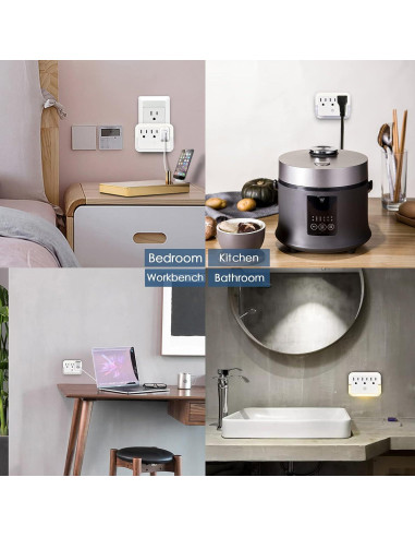 Adaptador de Enchufe con Luz Nocturna HGEU - 3 Salidas, Blanco