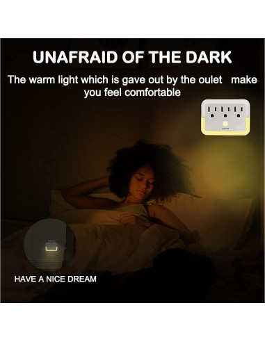 Adaptador de Enchufe con Luz Nocturna HGEU - 3 Salidas, Blanco