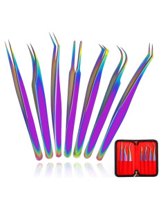 Juego de Pinzas para Extensiones de Pestañas Fangze 7 Pcs Acero Inoxidable