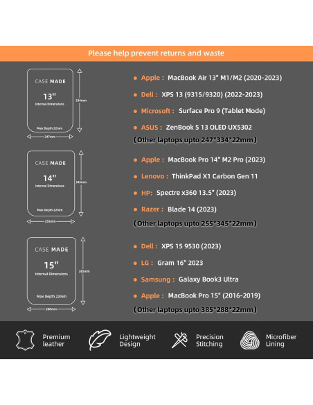 Funda de cuero sintético NTYY para laptop 13" marrón oscuro