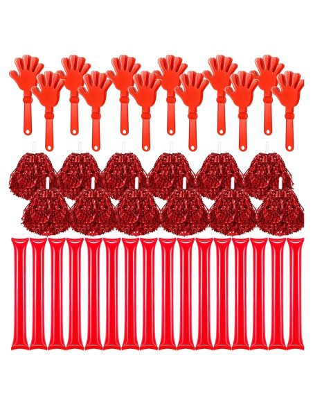 40 Accesorios de Animación Rojos - Palmas, Pompones y Bastones