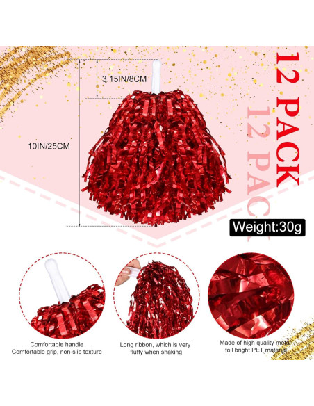 40 Accesorios de Animación Rojos - Palmas, Pompones y Bastones