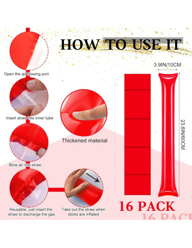 40 Accesorios de Animación Rojos - Palmas, Pompones y Bastones