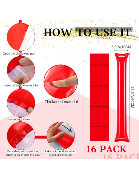 40 Accesorios de Animación Rojos - Palmas, Pompones y Bastones