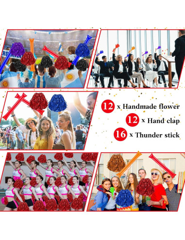 40 Accesorios de Animación Rojos - Palmas, Pompones y Bastones